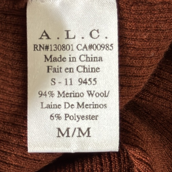 ALC Brown Ribbed Pulloverer Caplan Sweater Shirt Size M - Picture 7 of 9